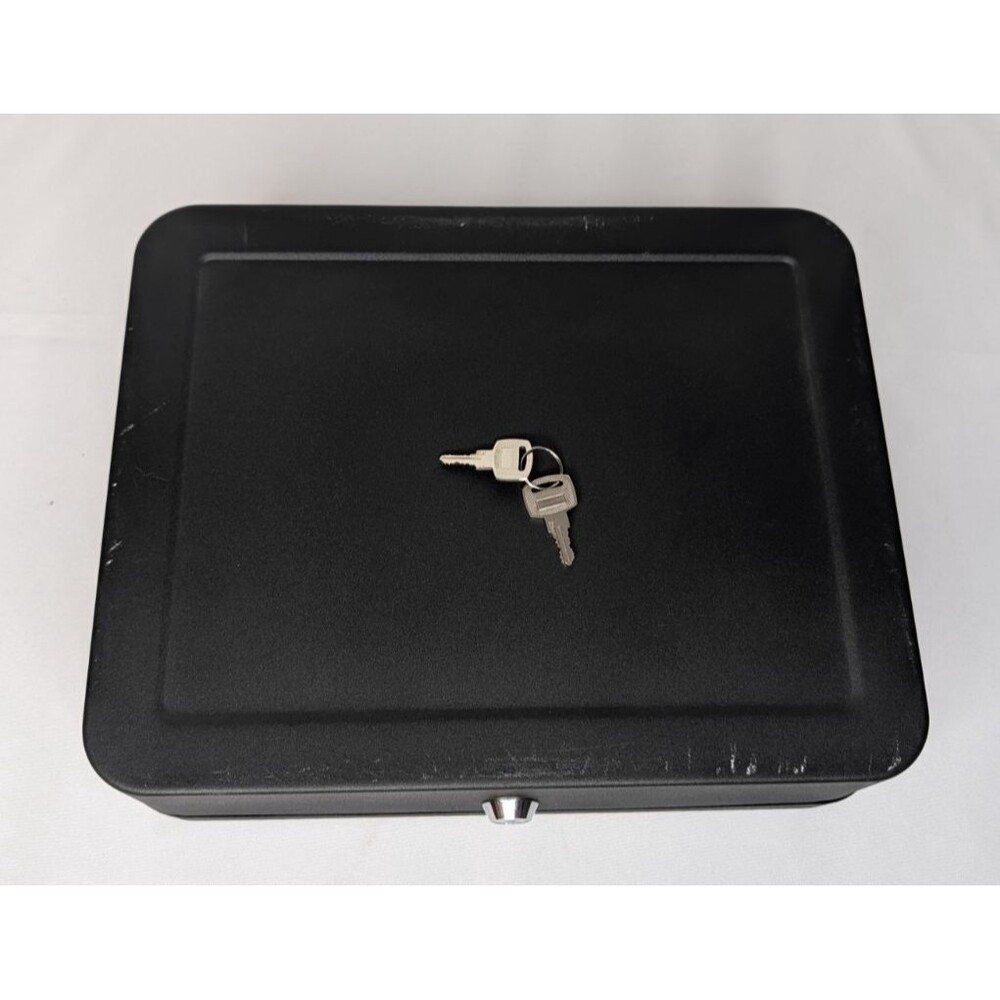Large Lockable Cash Box with Money Tray & Key, Black, 11.8x9.45x3.54 - Picture 8 of 10
